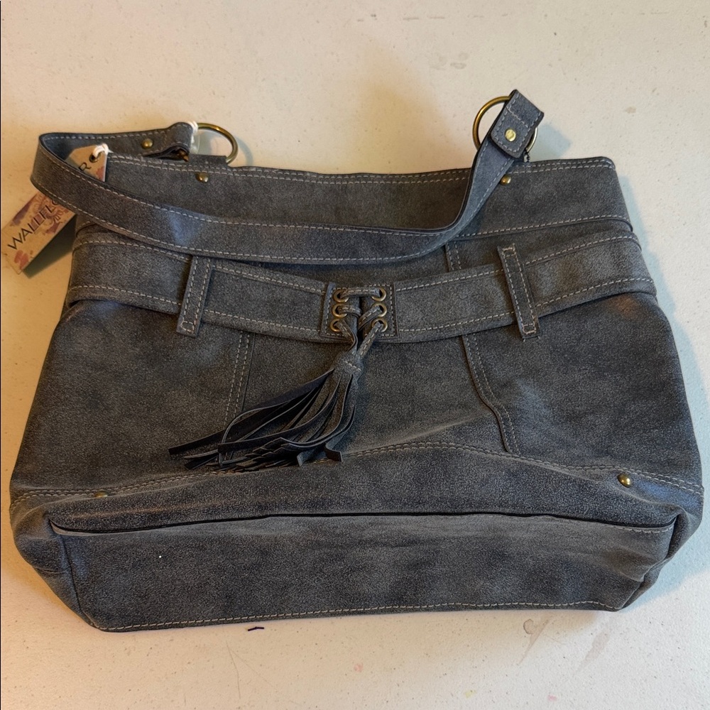 Wallflower Gray Suede Tassel Hobo Bag